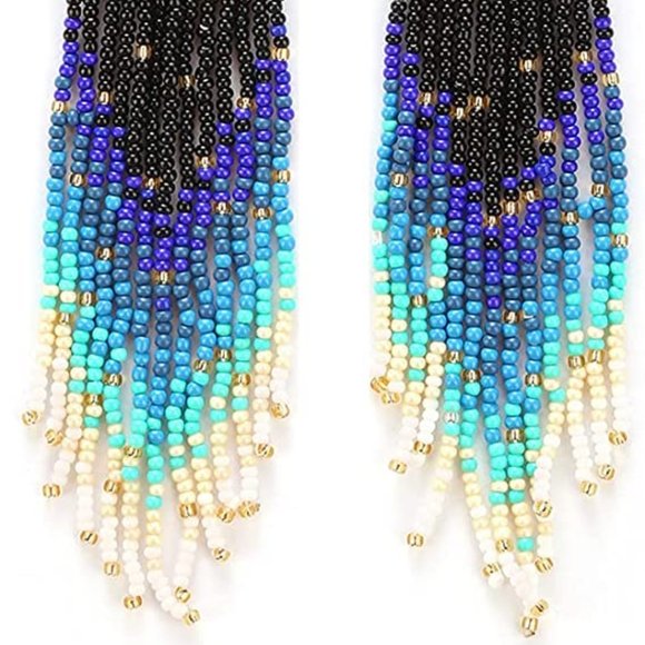 Moon Eclipse Crescent Long 5" Night Earrings Handmade Beaded Oversized - Picture 7 of 9